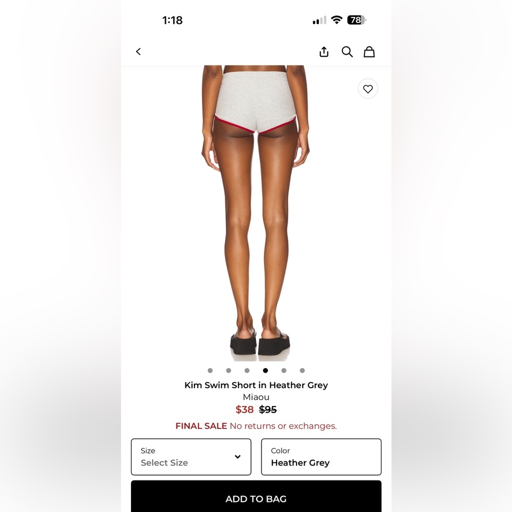 Miaou Kim short in heather grey with red piping and a logo detail.